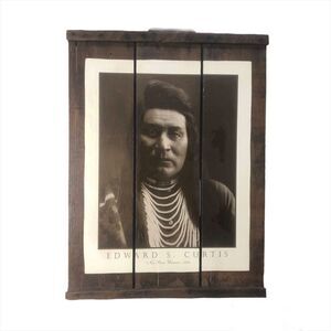 18” x 24” Edward S. Curtis Rustic Artwork on Vintage Grape Tray